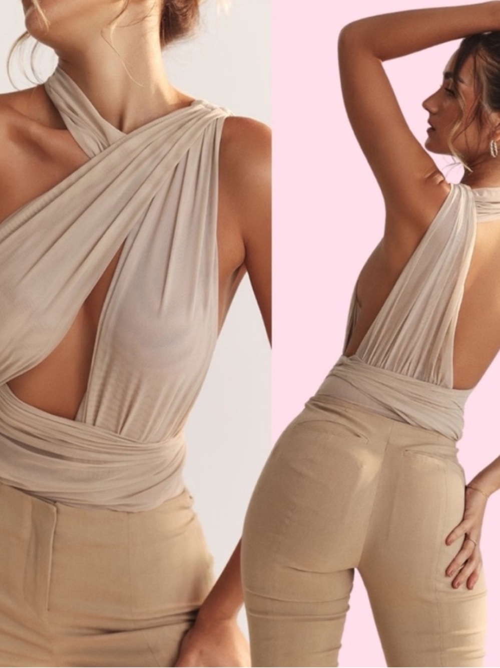 House of CB Asymmetrical Beige Wrap Bodysuit